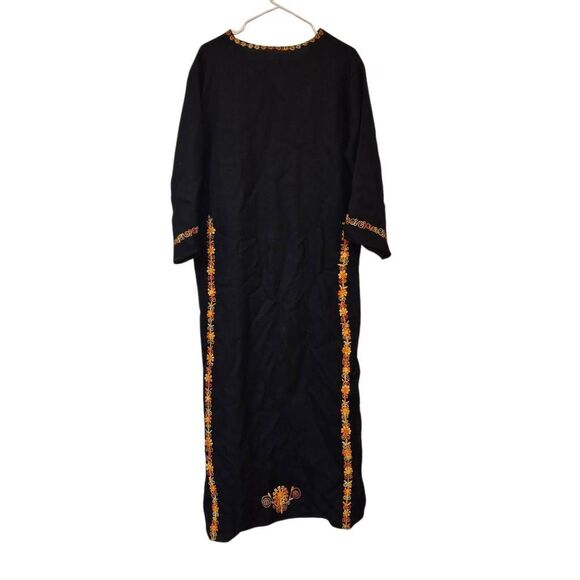 Caftan, Black w Gold & Orange Embroidery Cotton/Poly Textured Tunic Dress NEW w - Picture 8 of 12